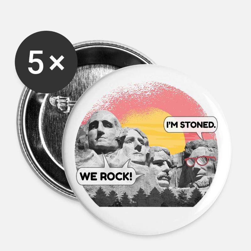 We Rock - I'm stoned - USA Mount Rushmore – Lustig - Buttons klein 25 mm (5er Pack) - Weiß