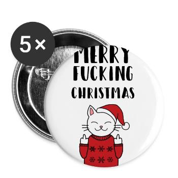 Merry Fucking Christmas Geschenk Idee Katze Xmas - Buttons klein 25 mm (5er Pack) - Weiß - Vorne