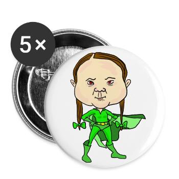 Environmental protection green superheroine Greta - Buttons small 1''/25 mm (5-pack) - white - Front