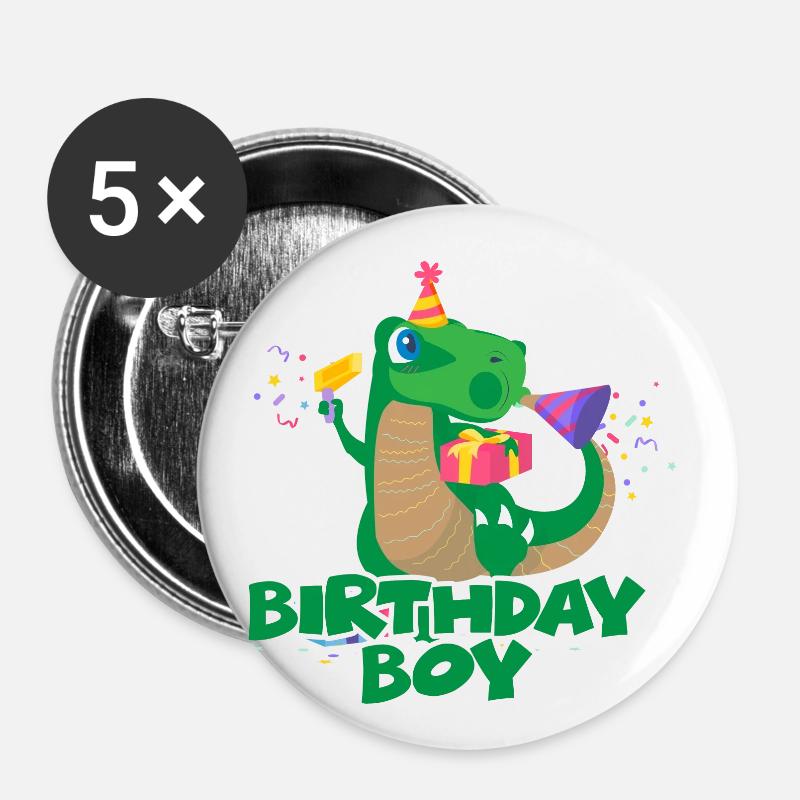 Geburtstagskind Geburtstag Junge Dino - Buttons klein 25 mm (5er Pack) - Weiß