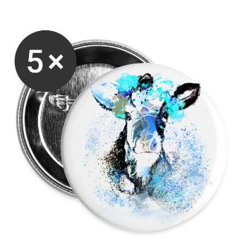blue, cow ,light blue,painting ,drawing - Buttons small 1''/25 mm (5-pack) - white - Front