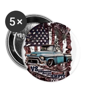 V8 moteur dans le légendaire camion pick-up de style le plus fin - Lot de 5 petits badges (25 mm) - blanc - Devant