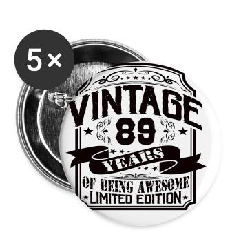 Vintage 89 Years of Being Awesome 89 Birthday - Buttons small 1''/25 mm (5-pack) - white - Front