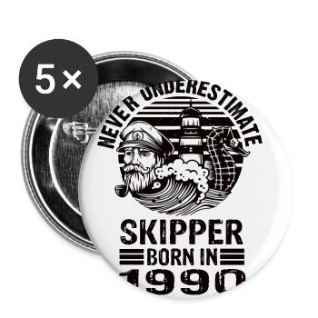 Never Underestimate Skipper born in 1990 - Buttons small 1''/25 mm (5-pack) - white - Front