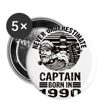 Never Underestimate Captain born in 1990 - Buttons small 1''/25 mm (5-pack) - white - Front