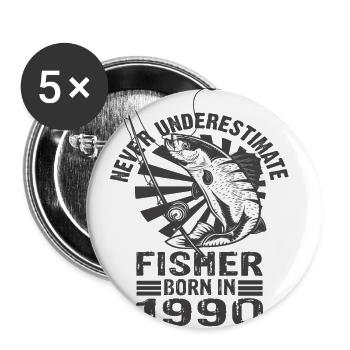 Never Underestimate Fisher Born In 1990 - Buttons small 1''/25 mm (5-pack) - white - Front