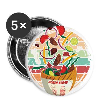 Fröhlicher hüpfender Retro Döner - Buttons klein 25 mm (5er Pack) - Weiß - Vorne