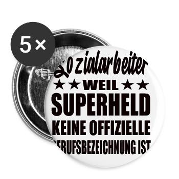 Sozialarbeiter Superheld Spruch - Buttons klein 25 mm (5er Pack) - Weiß - Vorne