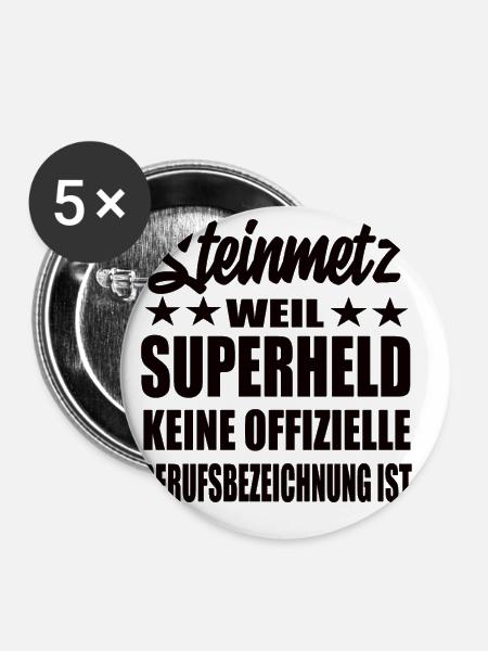 Steinmetz Superheld Spruch - Buttons klein 25 mm (5er Pack) - Weiß