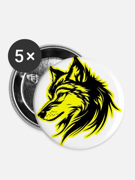Wolf Silhouette - Buttons klein 25 mm (5er Pack) - Weiß