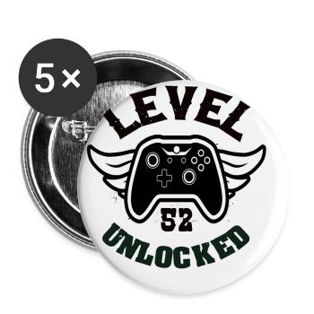 Level 52 Unlocked 52 Geburtstag - Buttons klein 25 mm (5er Pack) - Weiß - Vorne
