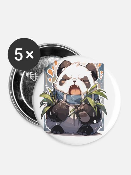 Pandabären - Buttons klein 25 mm (5er Pack) - Weiß