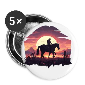 Cheval, Western Équitation, Cheval, Coucher De Soleil - Lot de 5 petits badges (25 mm) - blanc - Devant