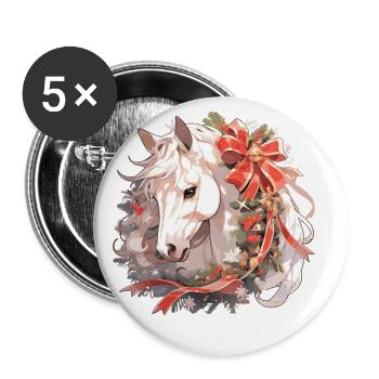 Horse Horses Christmas Riding Equestrian Sports - Buttons small 1''/25 mm (5-pack) - white - Front