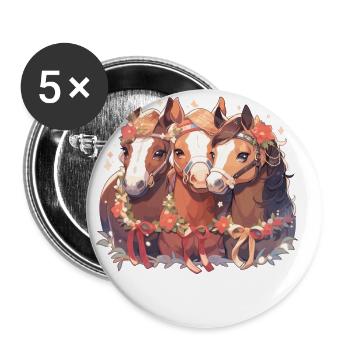 Horse Horses Christmas Riding Equestrian Sports - Buttons small 1''/25 mm (5-pack) - white - Front