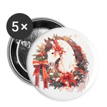 Horse Horses Christmas Riding Equestrian Sports - Buttons small 1''/25 mm (5-pack) - white - Front