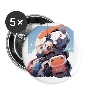 Roboter - Buttons klein 25 mm (5er Pack) - Weiß - Vorne