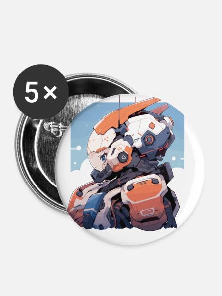 Roboter - Buttons klein 25 mm (5er Pack) - Weiß