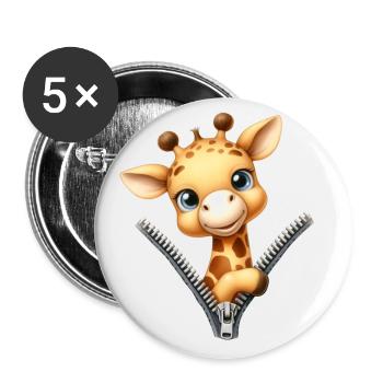 Girafe avec fermeture éclair - Lot de 5 petits badges (25 mm) - blanc - Devant