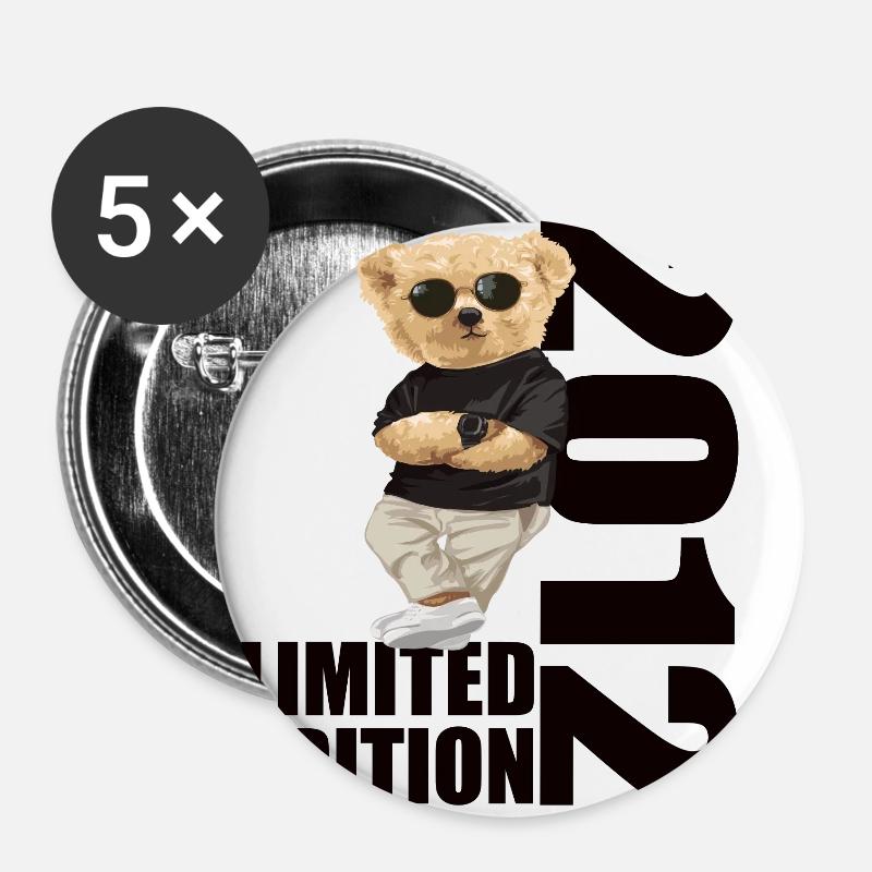 Édition Limitée 2012 Ours Ours Anniversaire 2012 - Lot de 5 petits badges (25 mm) - blanc