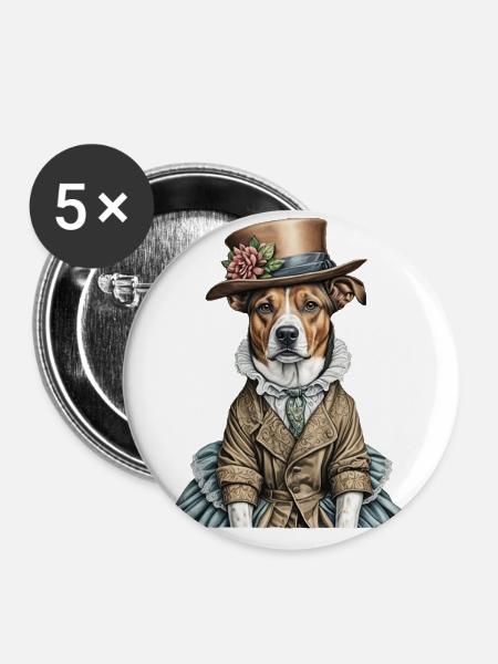 Viktorianischer Hund - Buttons klein 25 mm (5er Pack) - Weiß