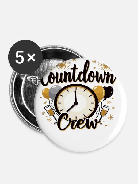 Countdown Crew - Buttons klein 25 mm (5er Pack) - Weiß