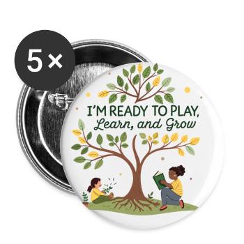 Spielend Lernen und Wachsen – Kindermotiv Design - Buttons klein 25 mm (5er Pack) - Weiß - Vorne