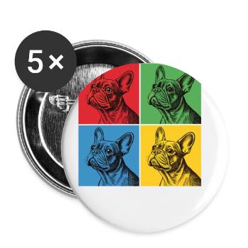 Französische Bulldogge Pop-Art Design - Buttons klein 25 mm (5er Pack) - Weiß - Vorne