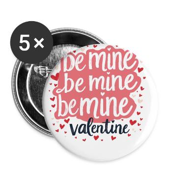 Be Mine Valentinstag Romantisches Outfit mit Herz - Buttons klein 25 mm (5er Pack) - Weiß - Vorne