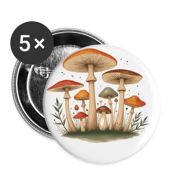 Pilz Pilze Retro Wald Motiv für Naturliebhaber - Buttons klein 25 mm (5er Pack) - Weiß - Vorne