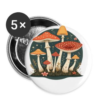 Pilz Pilze Retro Wald Motiv für Naturliebhaber - Buttons klein 25 mm (5er Pack) - Weiß - Vorne