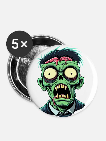 Zombie - Buttons klein 25 mm (5er Pack) - Weiß