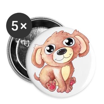 Chien de dessin animé mignon - Lot de 5 petits badges (25 mm) - blanc - Devant