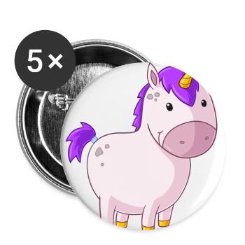 Licorne grasse dessin animé - Lot de 5 petits badges (25 mm) - blanc - Devant