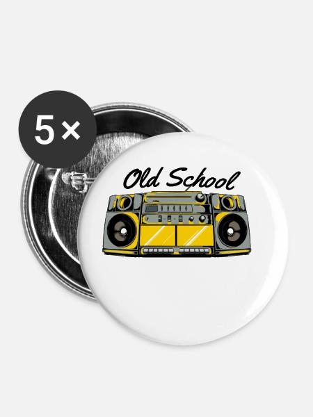 Old School Boom Box For Hip Hop Music - Buttons small 1''/25 mm (5-pack) - white