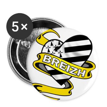 Coeur Breton - Lot de 5 petits badges (25 mm) - blanc - Devant