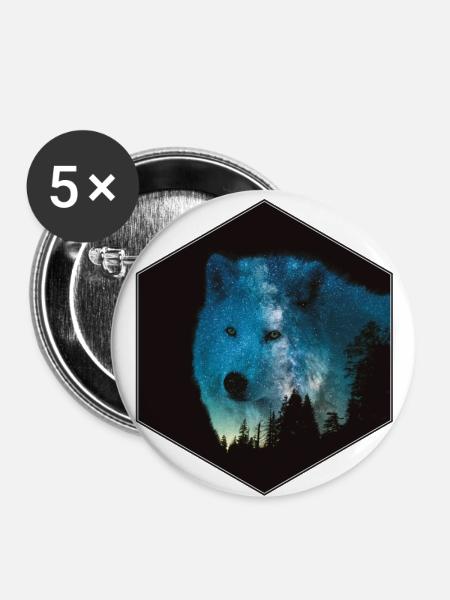 Wolf - Buttons klein 25 mm (5er Pack) - Weiß