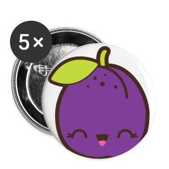 Niedliche Pflaume Smile Kawaii - Buttons klein 25 mm (5er Pack) - Weiß - Vorne