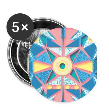 Blue, pink and pink mandala - Buttons small 1''/25 mm (5-pack) - white - Front