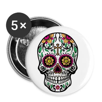 Dia De Las Muertos Zuckerschädelkreuz - Buttons klein 25 mm (5er Pack) - Weiß - Vorne