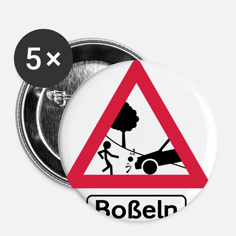 Achtung Boßeln! - Buttons klein 25 mm (5er Pack) - Weiß
