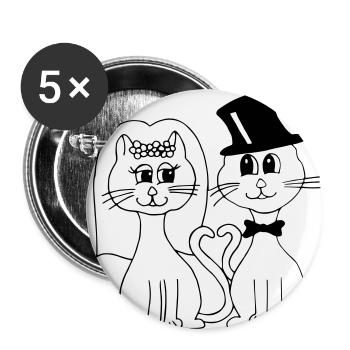 Katzenhochzeit - Buttons klein 25 mm (5er Pack) - Weiß - Vorne