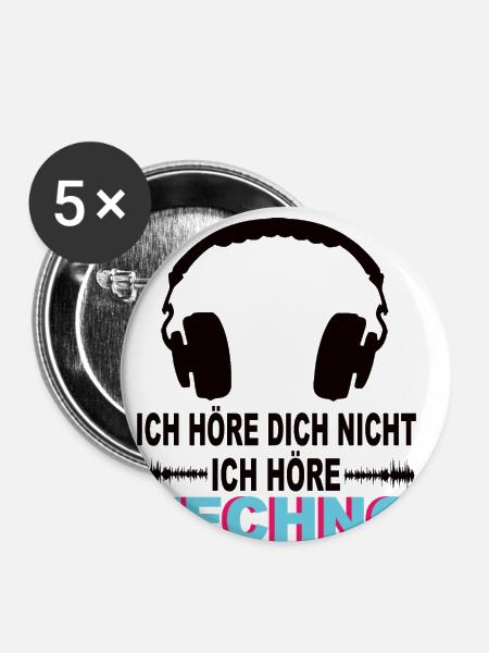 Techno - Buttons klein 25 mm (5er Pack) - Weiß