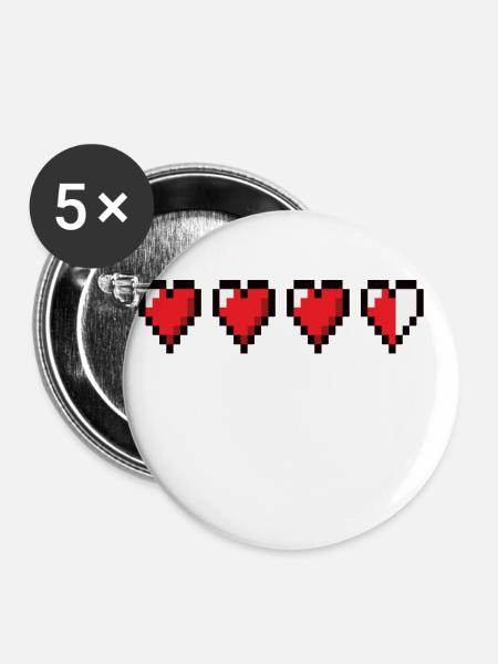 80er Herzen - Buttons klein 25 mm (5er Pack) - Weiß