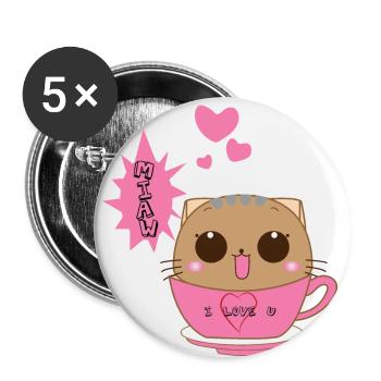 Katze süß - Buttons klein 25 mm (5er Pack) - Weiß - Vorne