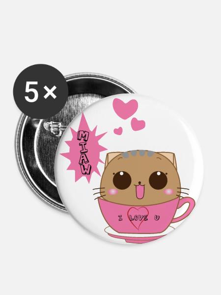 Katze süß - Buttons klein 25 mm (5er Pack) - Weiß