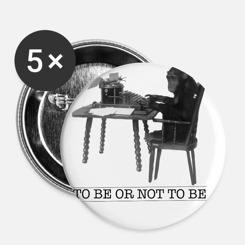 Un singe chimpanzé écrit une machine à écrire Hamlet - Lot de 5 petits badges (25 mm) - blanc