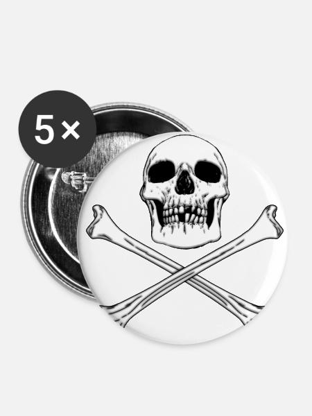 PIRATENFLAGGE - Buttons klein 25 mm (5er Pack) - Weiß