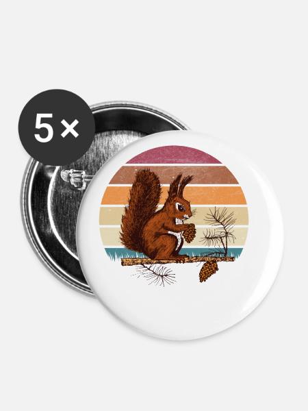 Eichhörnchen Design - Buttons klein 25 mm (5er Pack) - Weiß