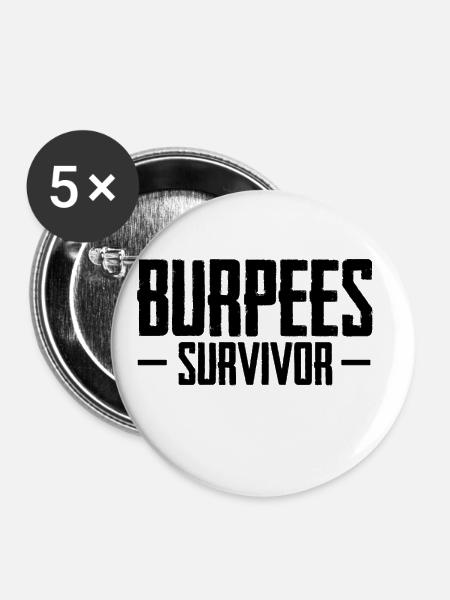 Burpees Survivor - Buttons klein 25 mm (5er Pack) - Weiß